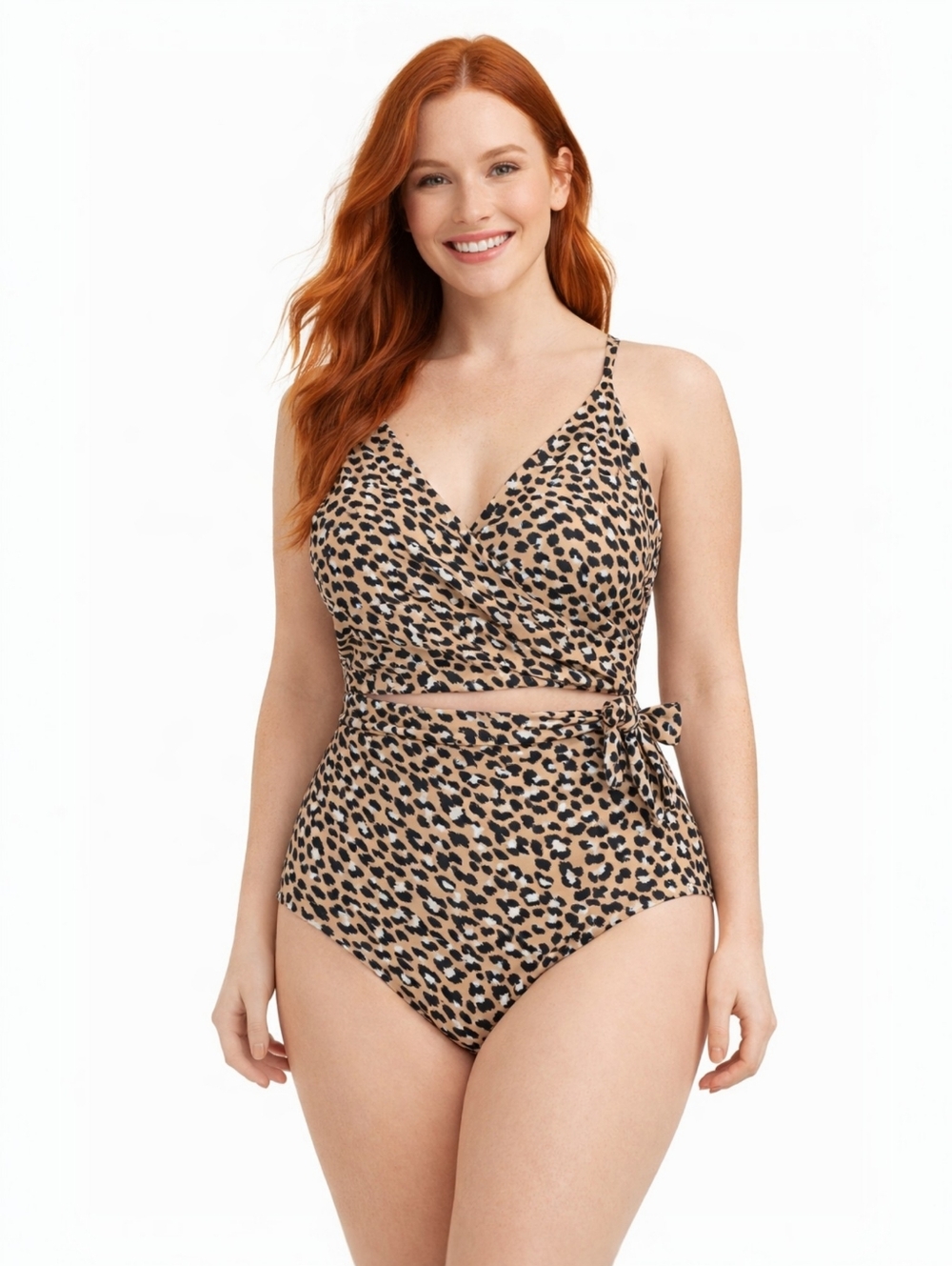 Aerie Leopard Print Wrap One Piece Swimsuit Size Large Long